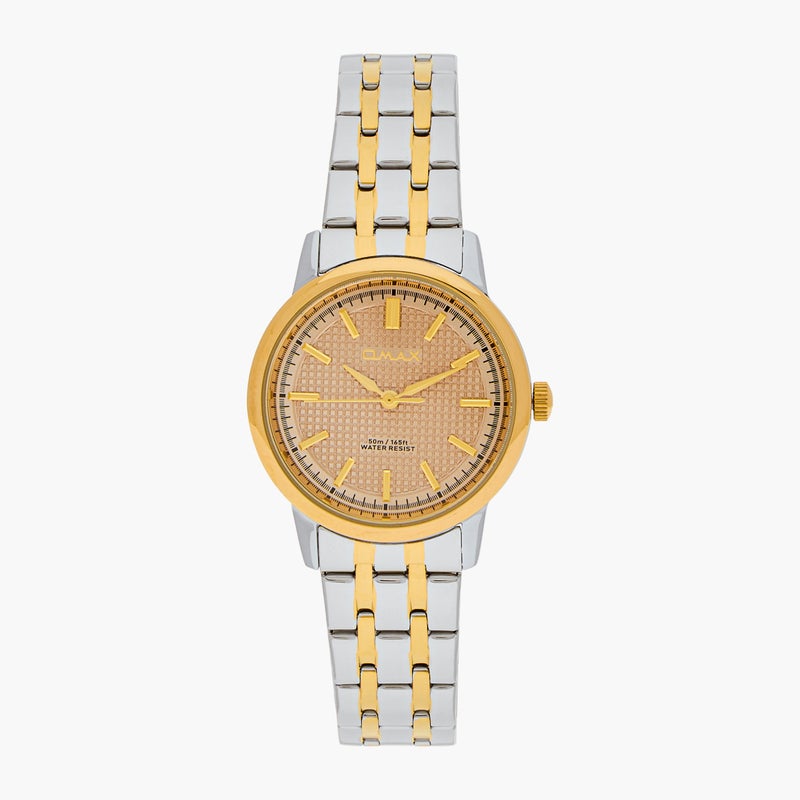 OMAX ساعة أومكس النسائية الفضية والذهبية التناظرية - Image 1